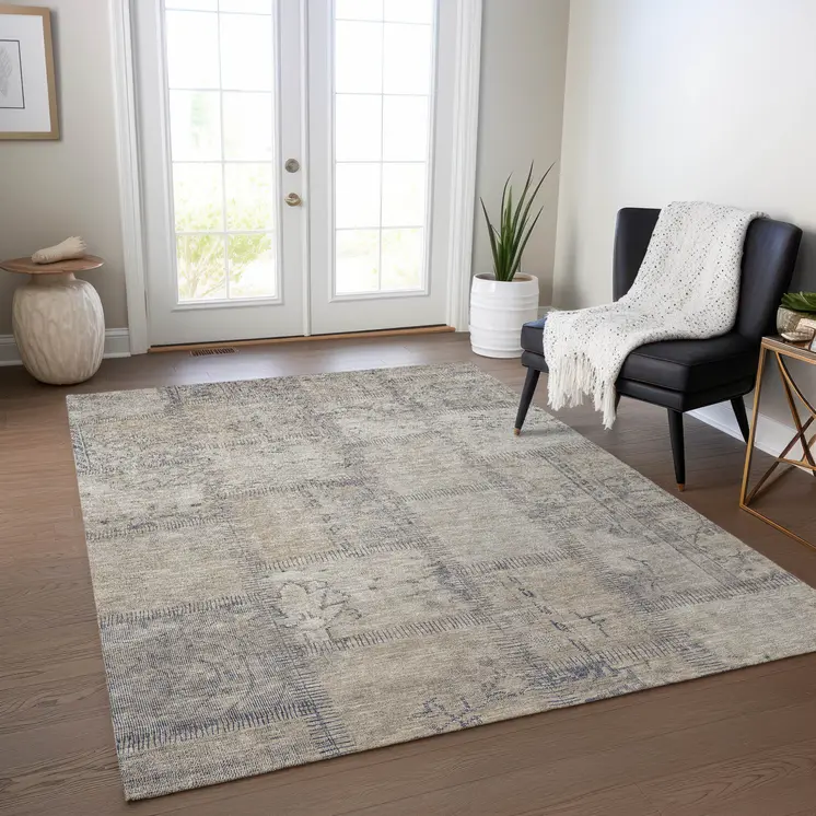 8' X 10' Beige Taupe And Brown Patchwork Washable Indoor Outdoor Area Rug