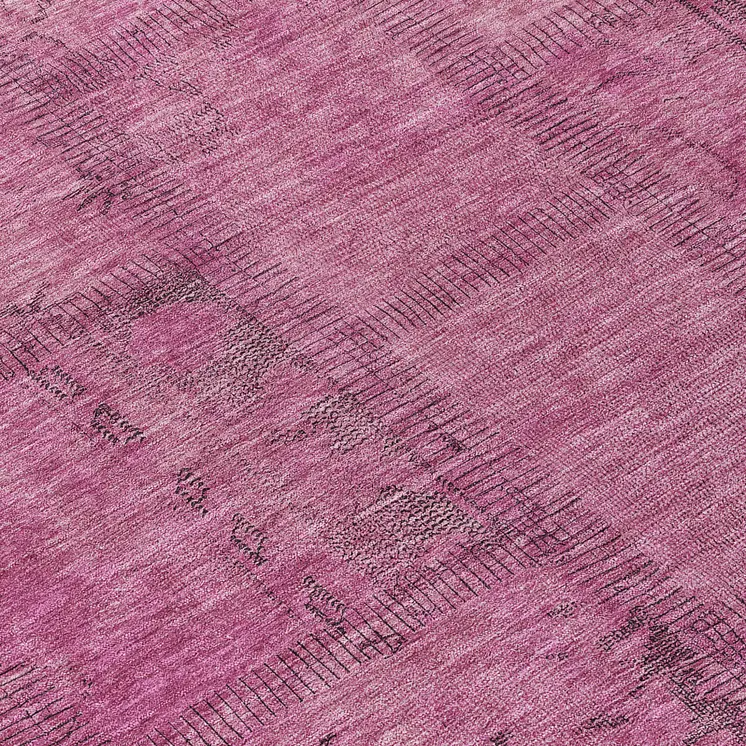 8' Blush Pink And Mauve Round Patchwork Washable Indoor Outdoor Area Rug