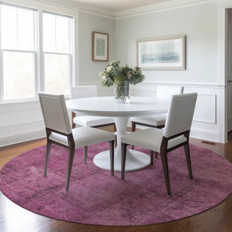 8' Blush Pink And Mauve Round Patchwork Washable Indoor Outdoor Area Rug