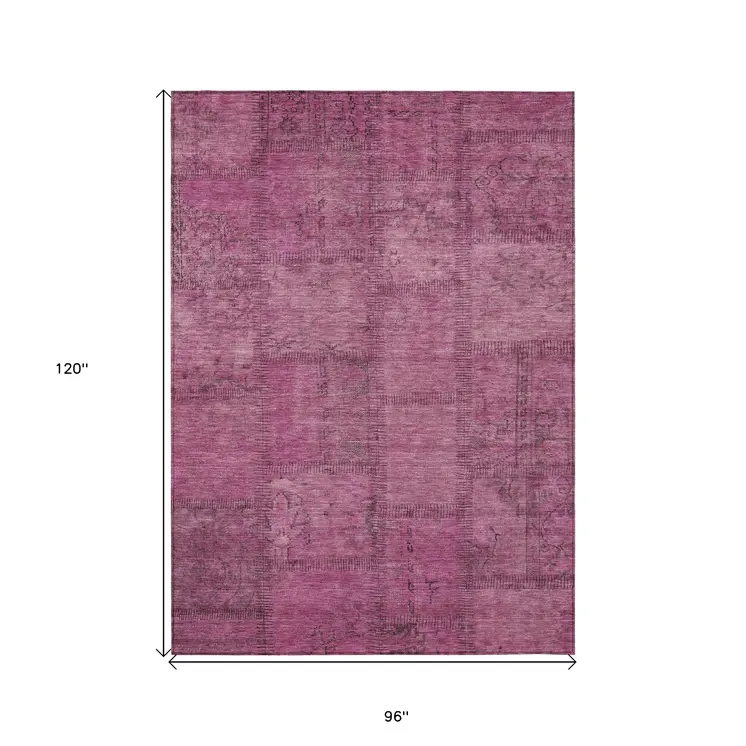 8' X 10' Blush Pink And Mauve Patchwork Washable Indoor Outdoor Area Rug