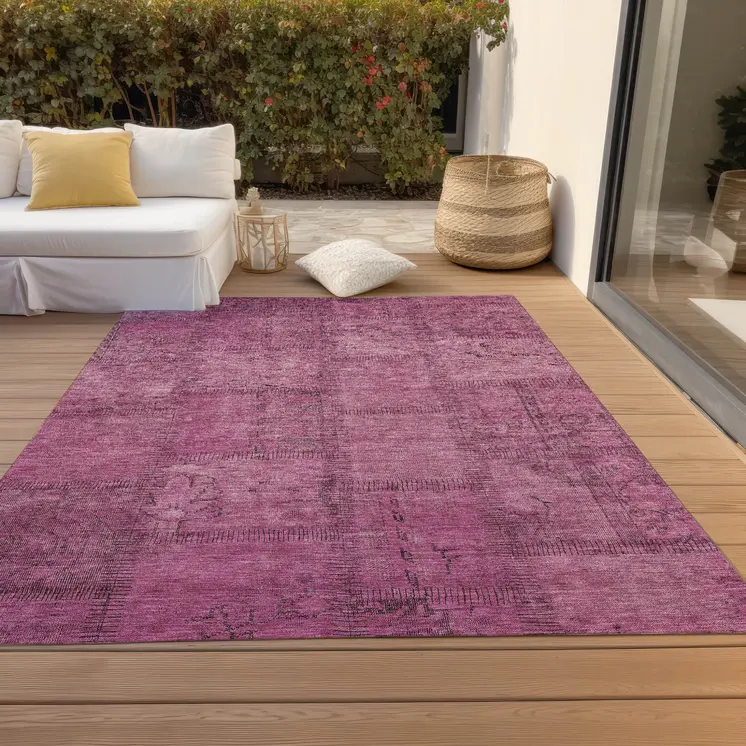 8' X 10' Blush Pink And Mauve Patchwork Washable Indoor Outdoor Area Rug