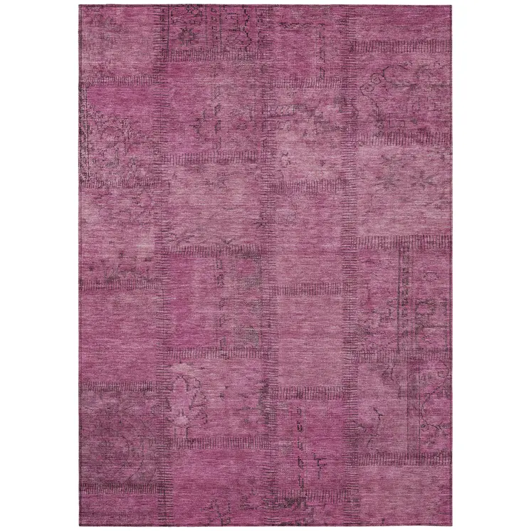 8' X 10' Blush Pink And Mauve Patchwork Washable Indoor Outdoor Area Rug