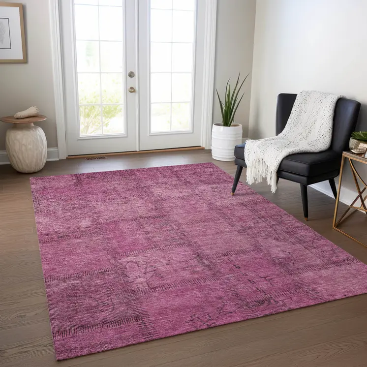 8' X 10' Blush Pink And Mauve Patchwork Washable Indoor Outdoor Area Rug