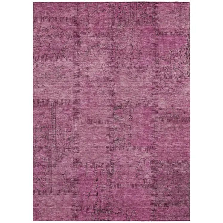 9' X 12' Blush Pink And Mauve Patchwork Washable Indoor Outdoor Area Rug