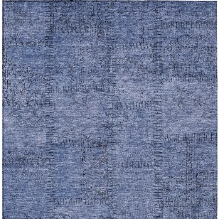 3' X 5' Denim Blue And Sky Blue Patchwork Washable Indoor Outdoor Area Rug