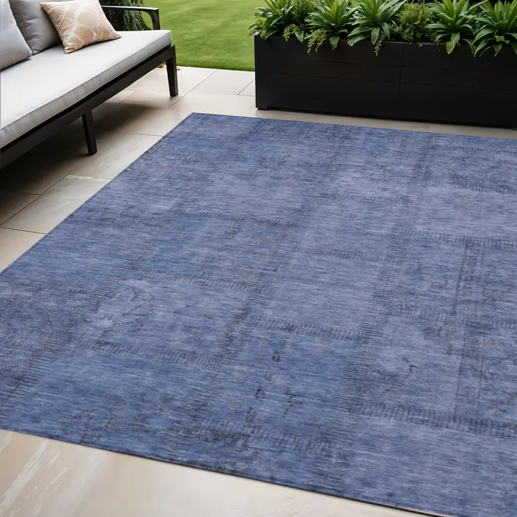 5' X 8' Denim Blue And Sky Blue Patchwork Washable Indoor Outdoor Area Rug