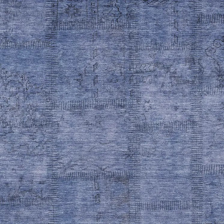 5' X 8' Denim Blue And Sky Blue Patchwork Washable Indoor Outdoor Area Rug