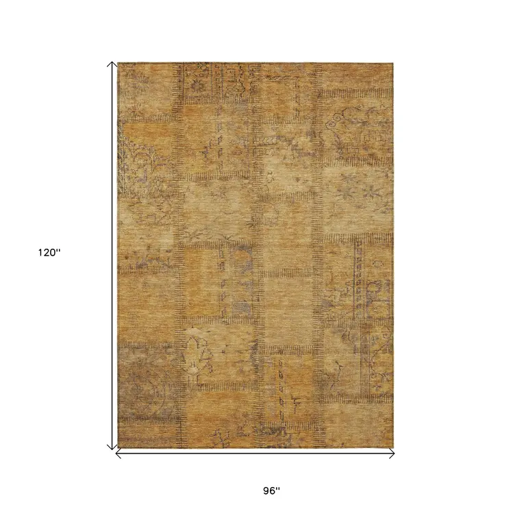 8' X 10' Peach Gray And Charcoal Patchwork Washable Indoor Outdoor Area Rug