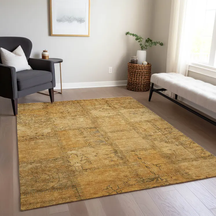 8' X 10' Peach Gray And Charcoal Patchwork Washable Indoor Outdoor Area Rug
