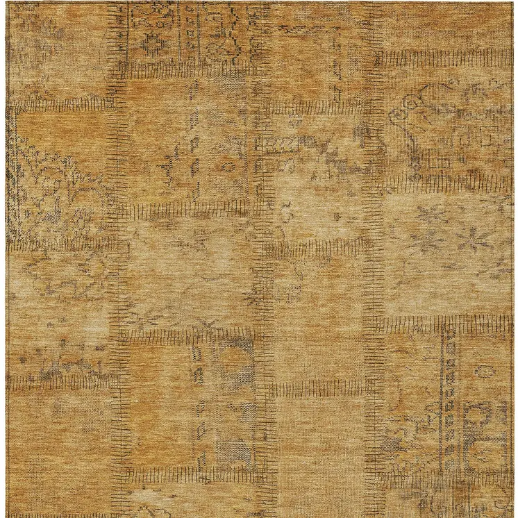 9' X 12' Peach Gray And Charcoal Patchwork Washable Indoor Outdoor Area Rug