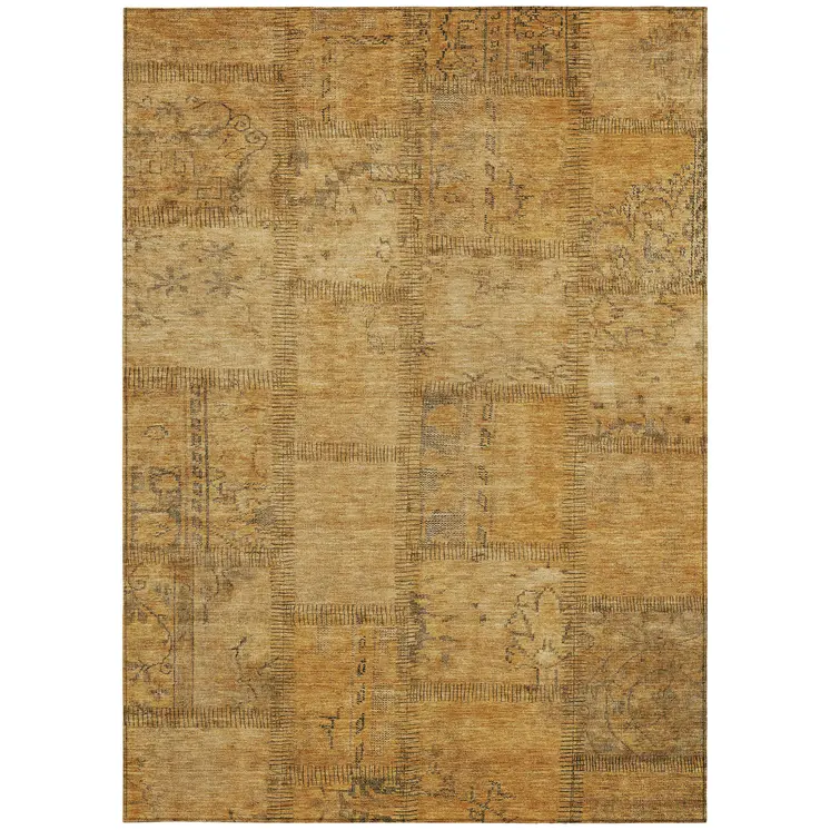 10' X 14' Peach Gray And Charcoal Patchwork Washable Indoor Outdoor Area Rug