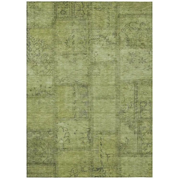 3' X 5' Fern Green And Artichoke Green Patchwork Washable Indoor Outdoor Area Rug
