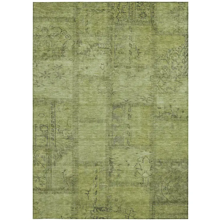 5' X 8' Fern Green And Artichoke Green Patchwork Washable Indoor Outdoor Area Rug