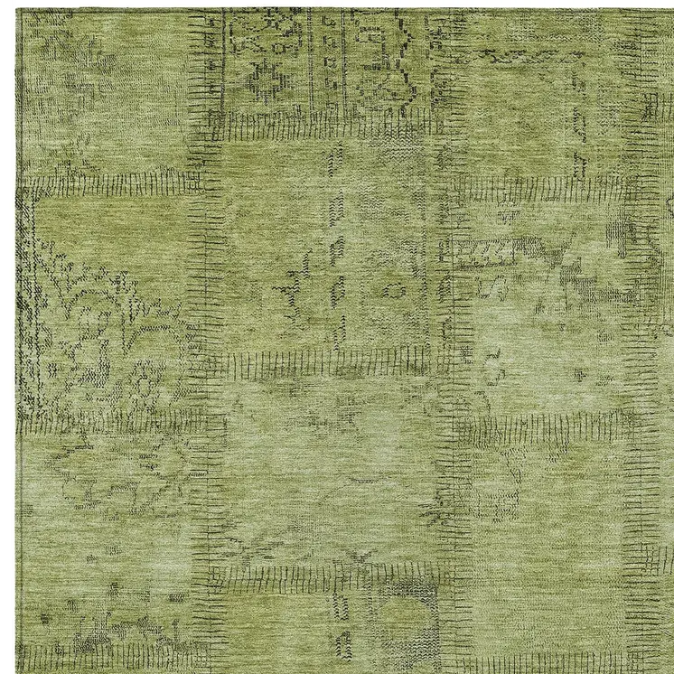 8' X 10' Fern Green And Artichoke Green Patchwork Washable Indoor Outdoor Area Rug