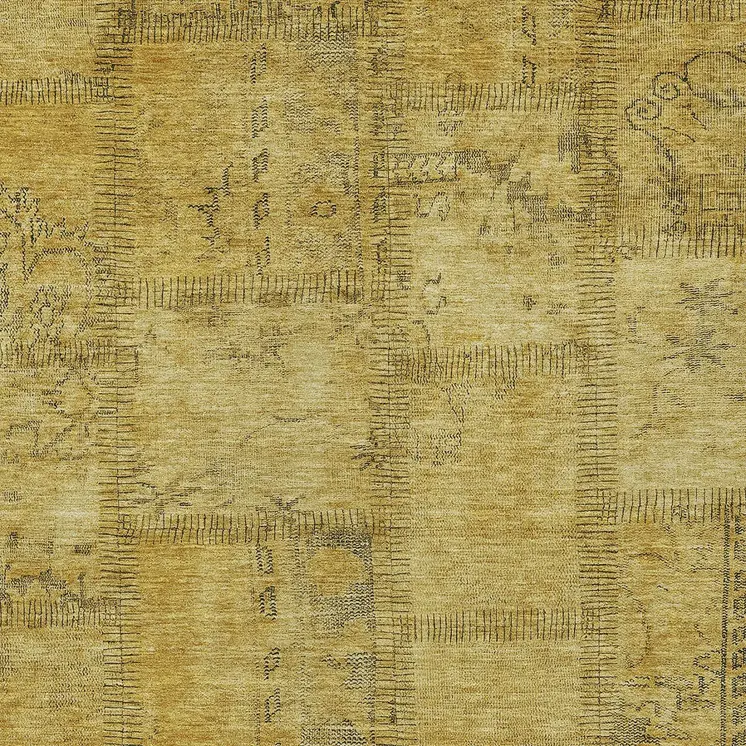 3' X 5' Gold Wheat And Gray Patchwork Washable Indoor Outdoor Area Rug