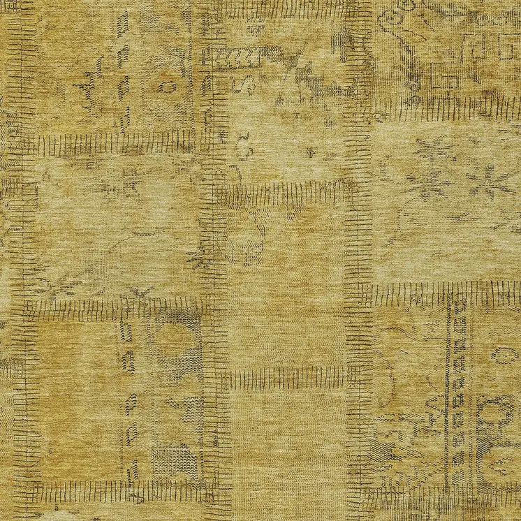 5' X 8' Gold Wheat And Gray Patchwork Washable Indoor Outdoor Area Rug