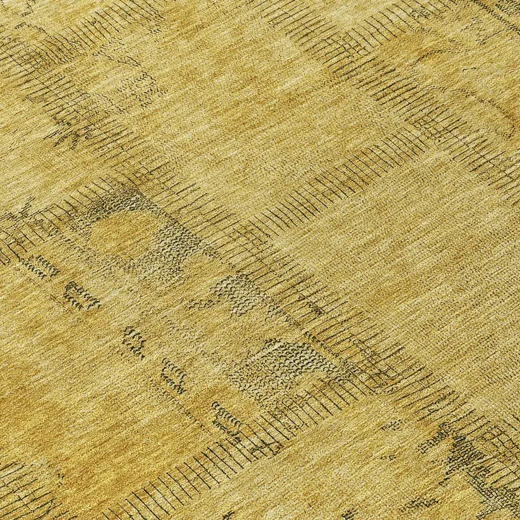 8' Gold Wheat And Gray Round Patchwork Washable Indoor Outdoor Area Rug