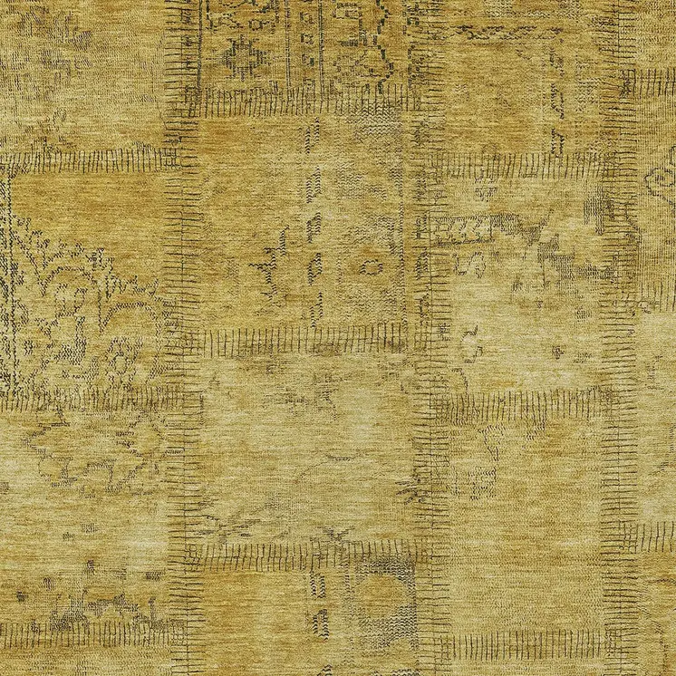 8' X 10' Gold Wheat And Gray Patchwork Washable Indoor Outdoor Area Rug