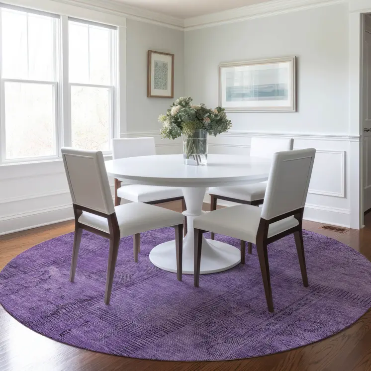 8' Purple Eggplant And Gray Round Patchwork Washable Indoor Outdoor Area Rug