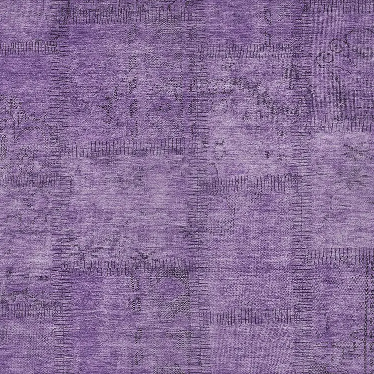 9' X 12' Purple Eggplant And Gray Patchwork Washable Indoor Outdoor Area Rug