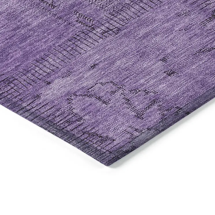 9' X 12' Purple Eggplant And Gray Patchwork Washable Indoor Outdoor Area Rug