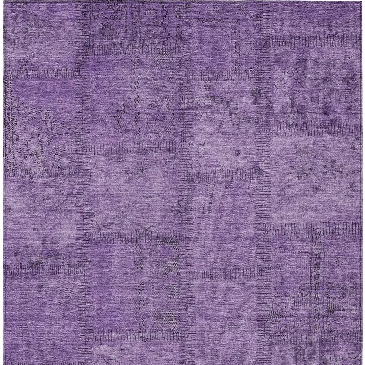 9' X 12' Purple Eggplant And Gray Patchwork Washable Indoor Outdoor Area Rug