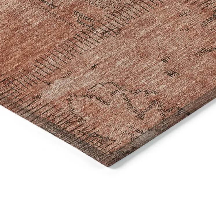 3' X 5' Salmon Copper And Gray Patchwork Washable Indoor Outdoor Area Rug
