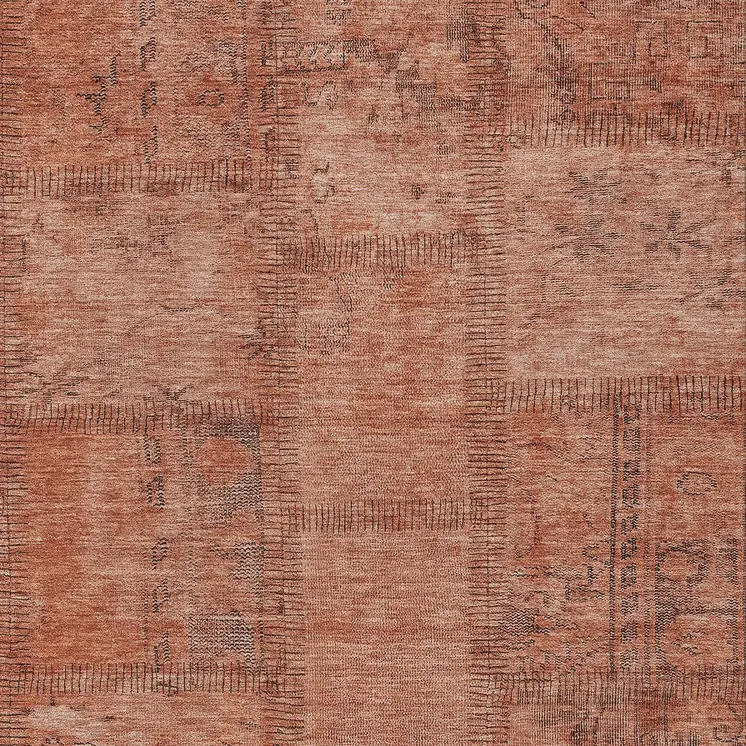 3' X 5' Salmon Copper And Gray Patchwork Washable Indoor Outdoor Area Rug