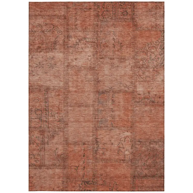 5' X 8' Salmon Copper And Gray Patchwork Washable Indoor Outdoor Area Rug