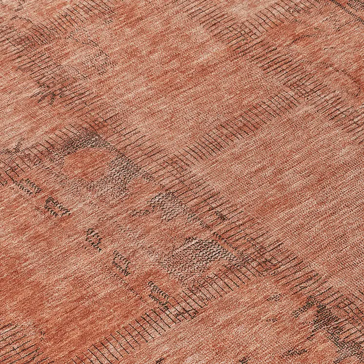 8' Salmon Copper And Gray Round Patchwork Washable Indoor Outdoor Area Rug