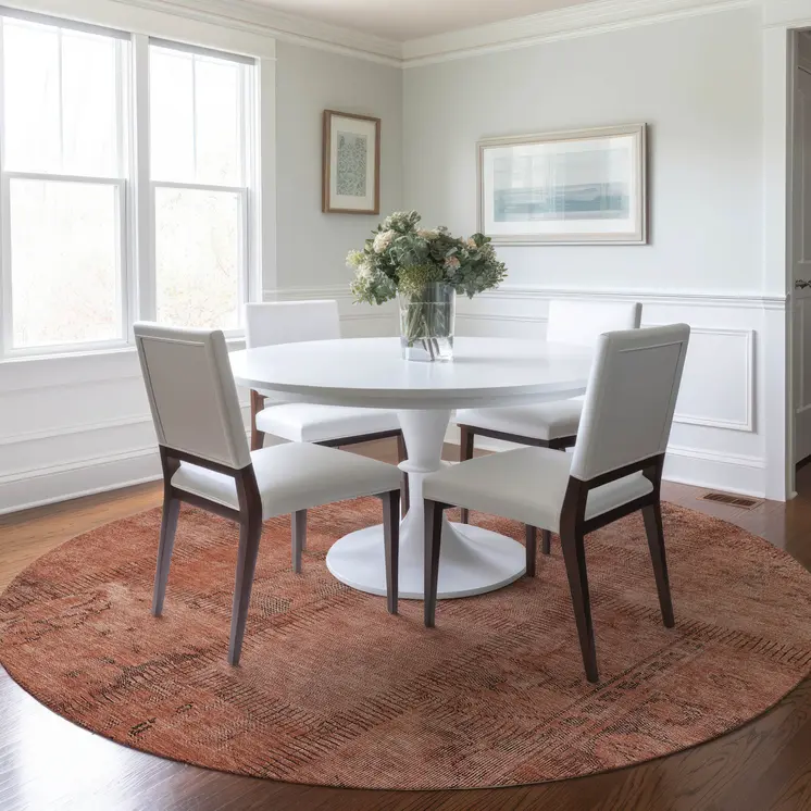8' Salmon Copper And Gray Round Patchwork Washable Indoor Outdoor Area Rug