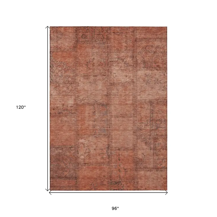 8' X 10' Salmon Copper And Gray Patchwork Washable Indoor Outdoor Area Rug
