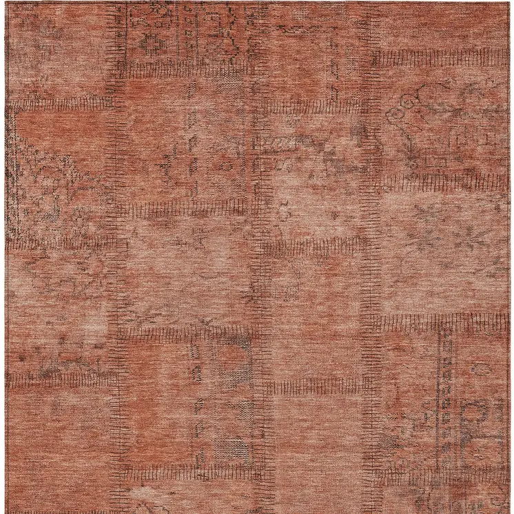 9' X 12' Salmon Copper And Gray Patchwork Washable Indoor Outdoor Area Rug