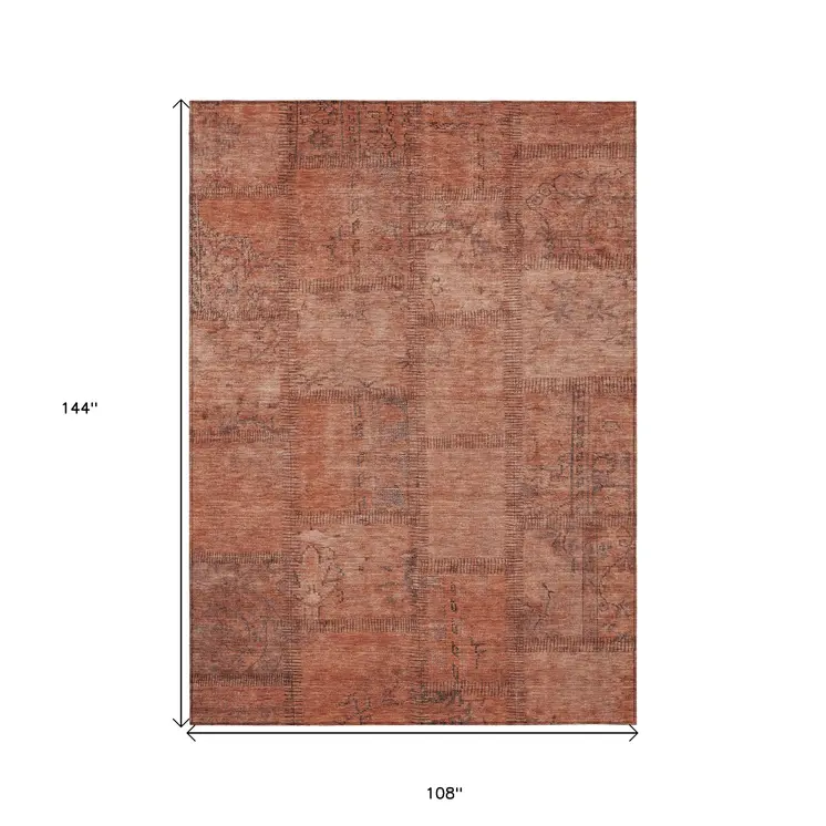 9' X 12' Salmon Copper And Gray Patchwork Washable Indoor Outdoor Area Rug
