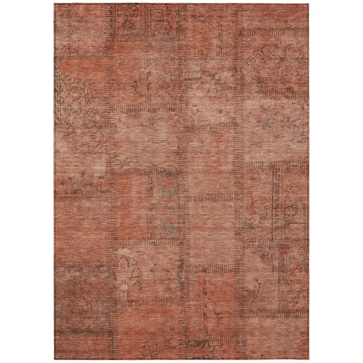 9' X 12' Salmon Copper And Gray Patchwork Washable Indoor Outdoor Area Rug