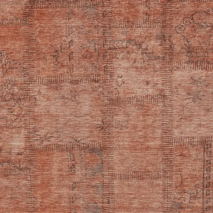 9' X 12' Salmon Copper And Gray Patchwork Washable Indoor Outdoor Area Rug