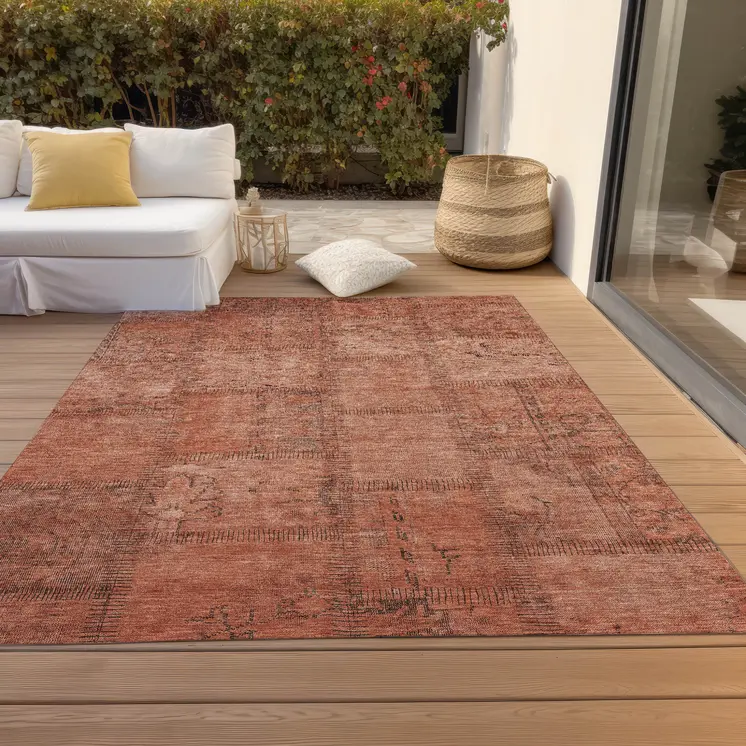10' X 14' Salmon Copper And Gray Patchwork Washable Indoor Outdoor Area Rug