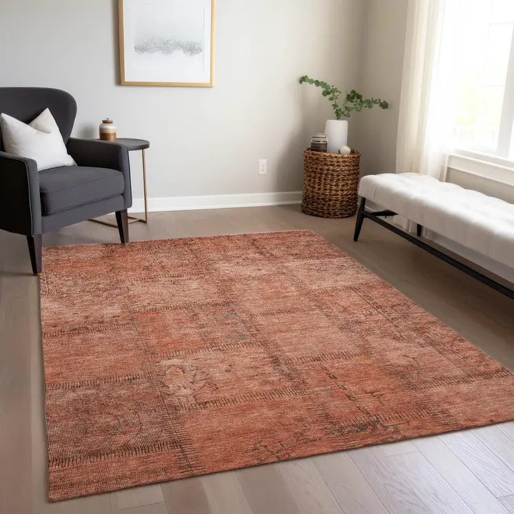 10' X 14' Salmon Copper And Gray Patchwork Washable Indoor Outdoor Area Rug