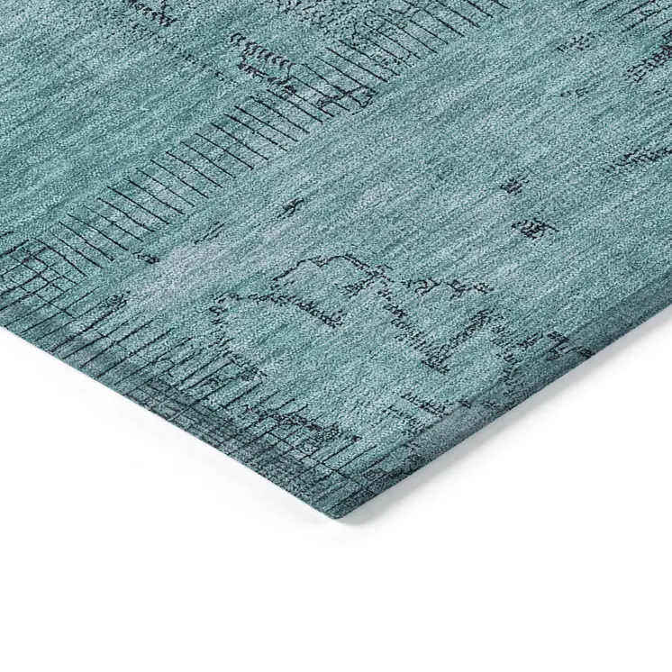 3' X 5' Teal Blue And Aqua Patchwork Washable Indoor Outdoor Area Rug