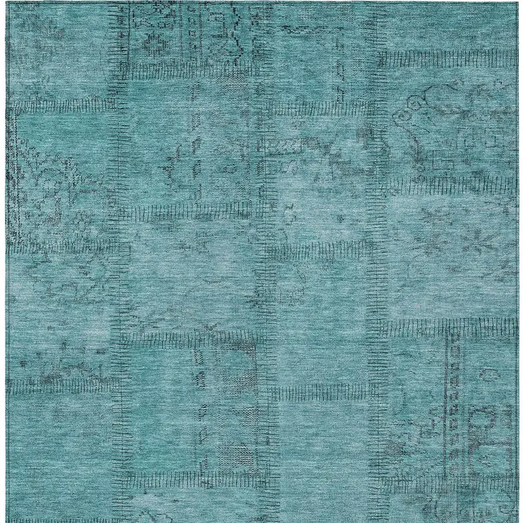 5' X 8' Teal Blue And Aqua Patchwork Washable Indoor Outdoor Area Rug