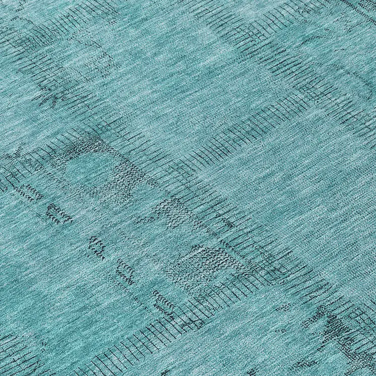 8' Teal Blue And Aqua Round Patchwork Washable Indoor Outdoor Area Rug