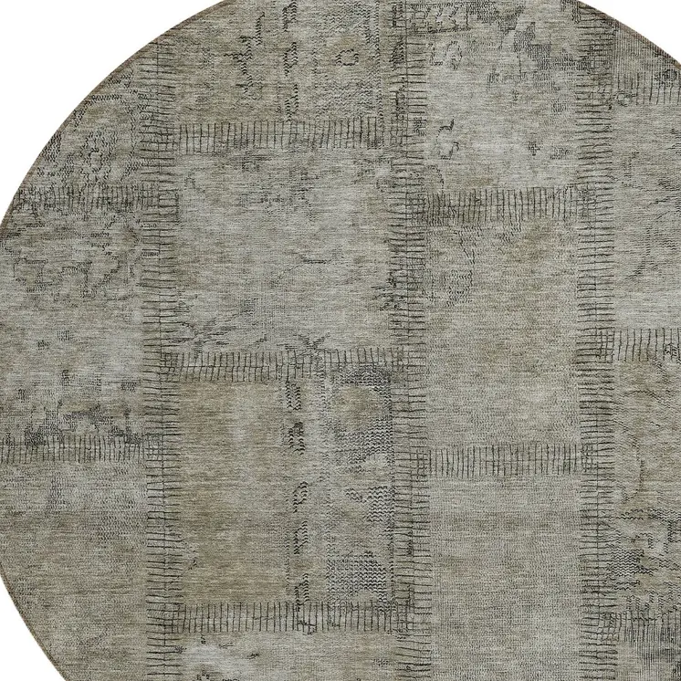 8' Taupe Brown And Beige Round Patchwork Washable Indoor Outdoor Area Rug