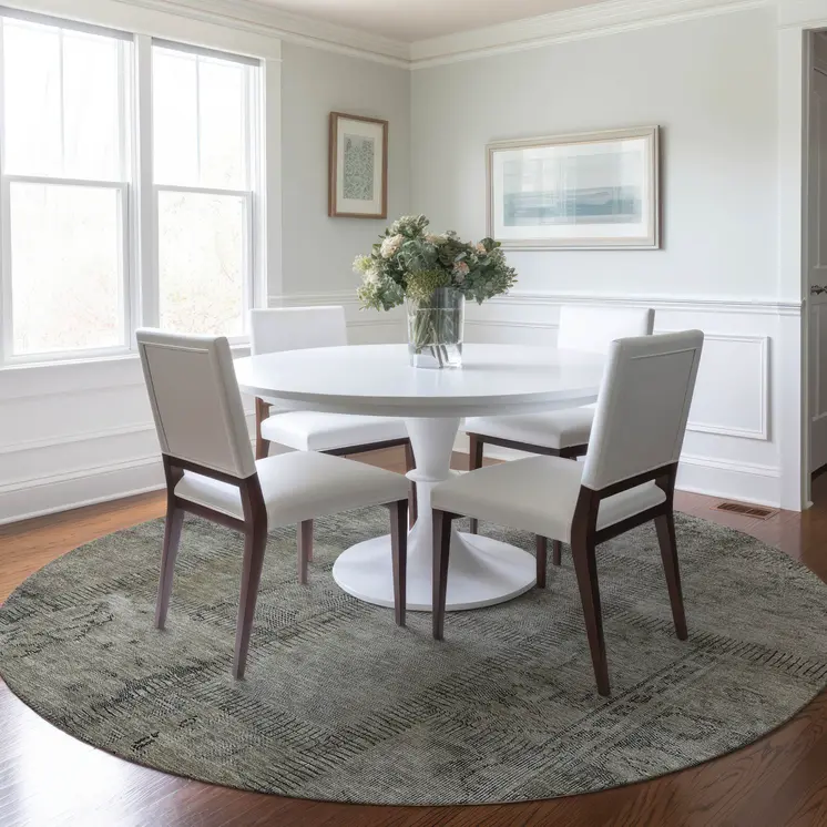 8' Taupe Brown And Beige Round Patchwork Washable Indoor Outdoor Area Rug