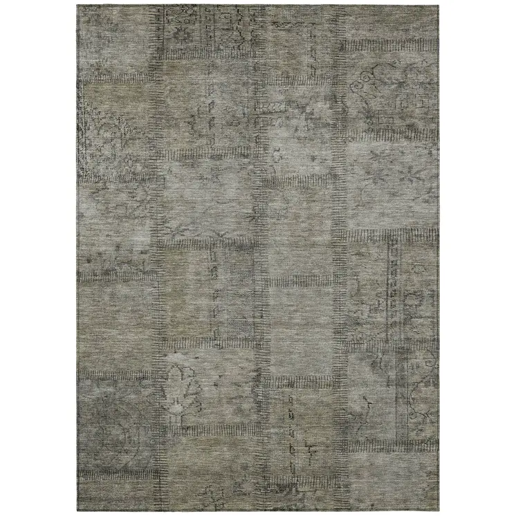 10' X 14' Taupe Brown And Beige Patchwork Washable Indoor Outdoor Area Rug