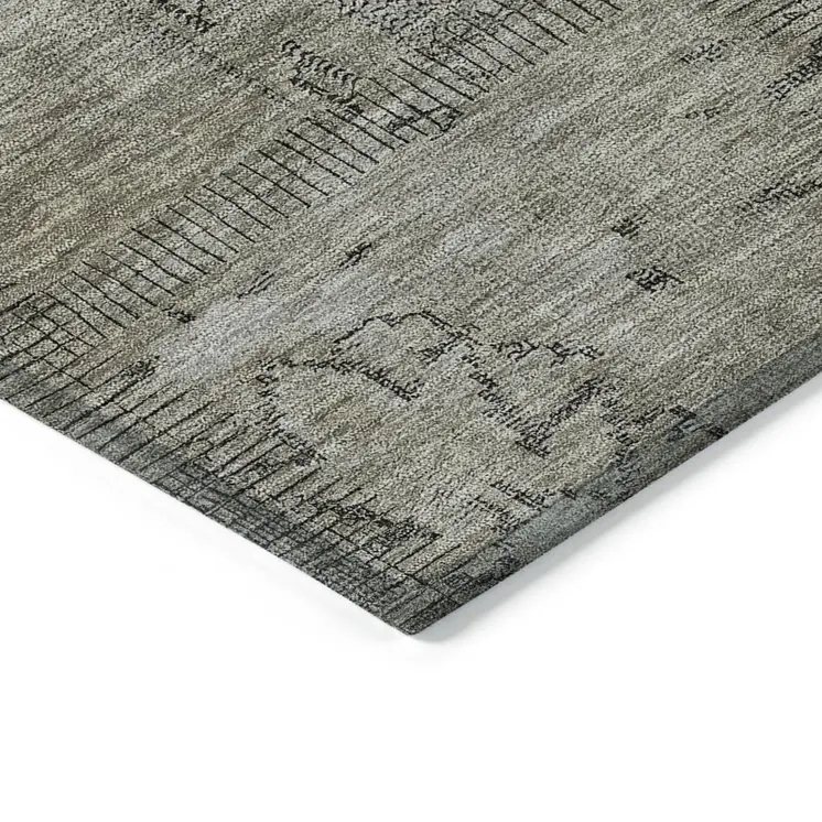 10' X 14' Taupe Brown And Beige Patchwork Washable Indoor Outdoor Area Rug