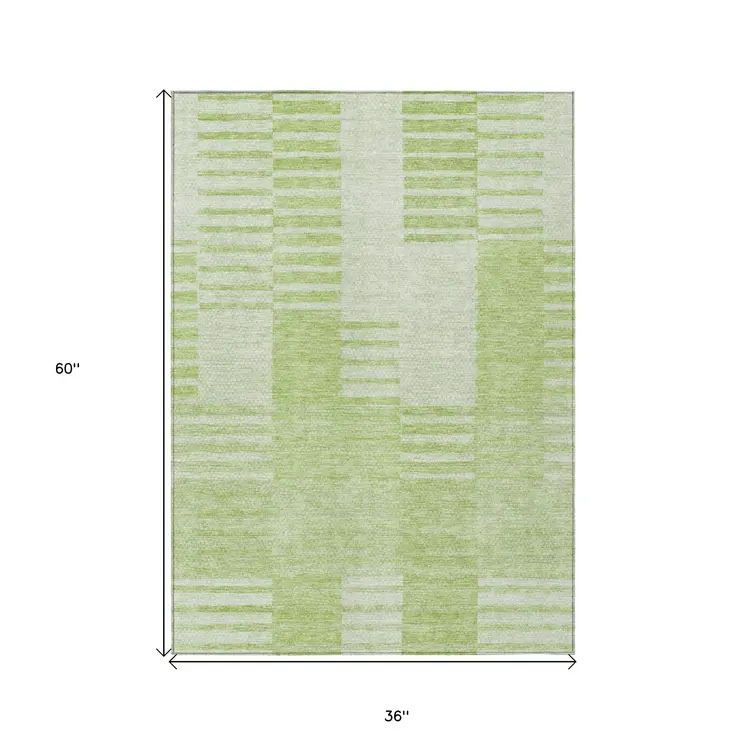 3' X 5' Artichoke Green And Mint Green Striped Washable Indoor Outdoor Area Rug