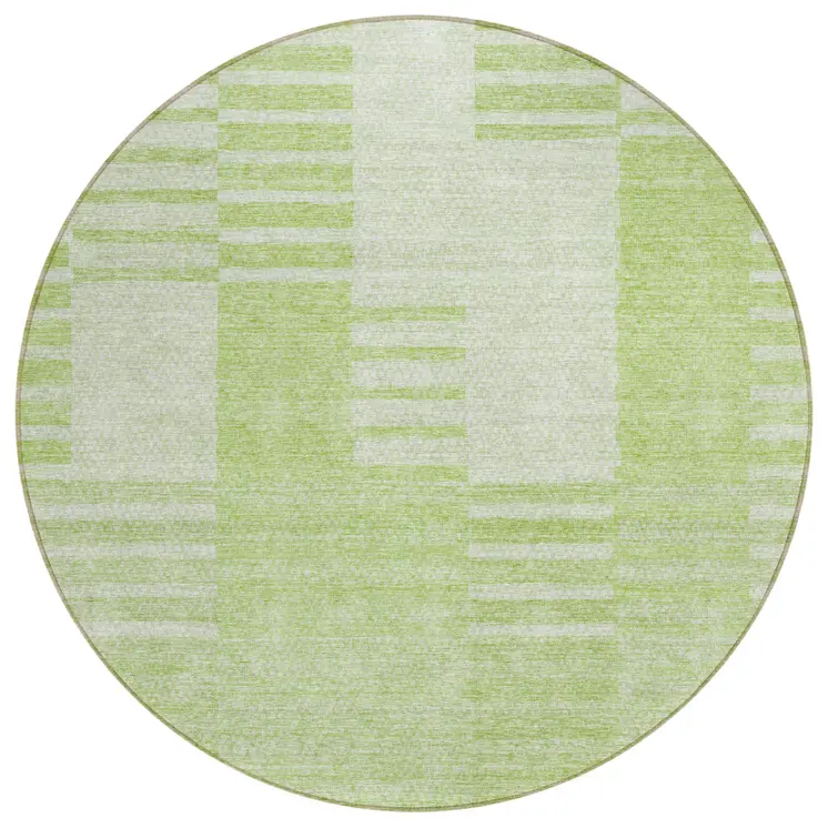 8' Artichoke Green And Mint Green Round Striped Washable Indoor Outdoor Area Rug