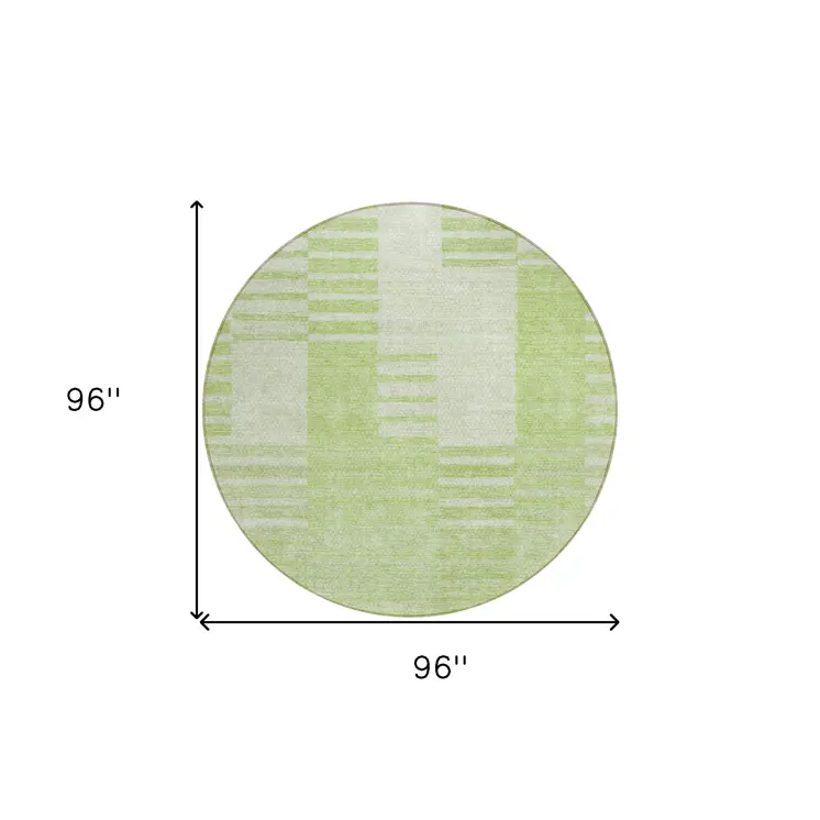 8' Artichoke Green And Mint Green Round Striped Washable Indoor Outdoor Area Rug