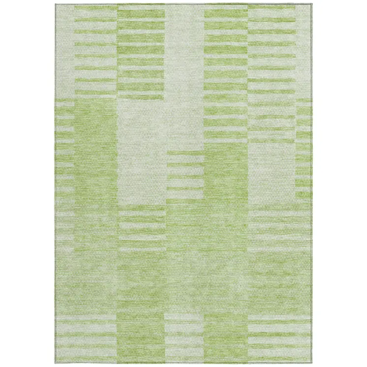 9' X 12' Artichoke Green And Mint Green Striped Washable Indoor Outdoor Area Rug