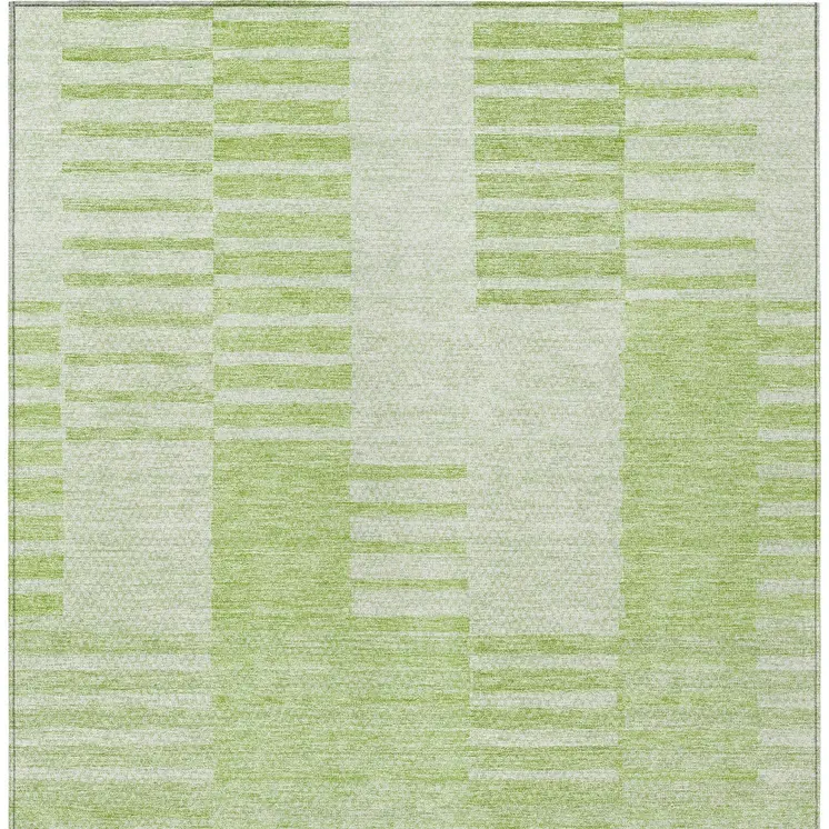 10' X 14' Artichoke Green And Mint Green Striped Washable Indoor Outdoor Area Rug